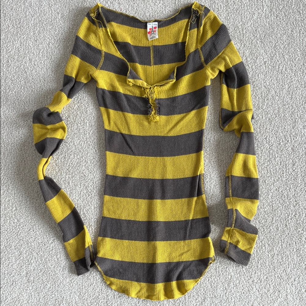 Striped Yellow and Gray Women's Top